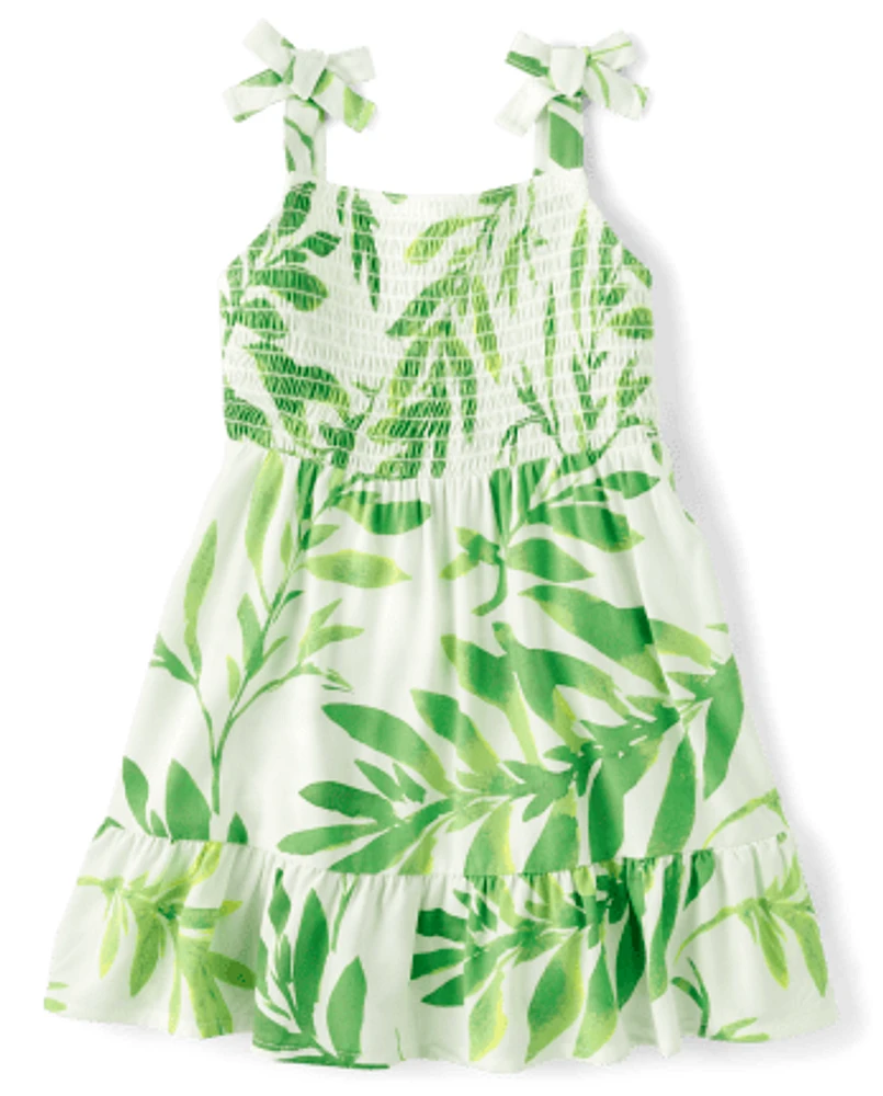 Toddler Girls Matching Family Palm Leaf Ruffle Dress