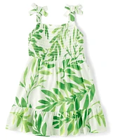 Toddler Girls Matching Family Palm Leaf Ruffle Dress