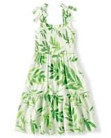 Girls Matching Family Palm Leaf Tiered Dress
