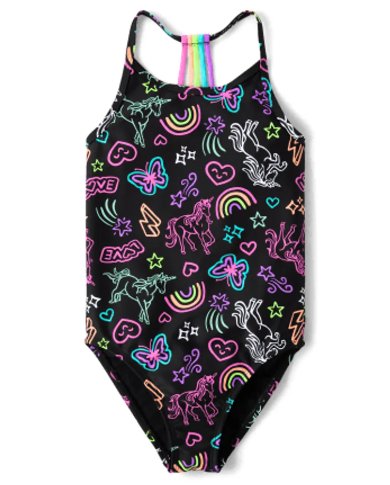 Girls Rainbow Doodle One Piece Swimsuit