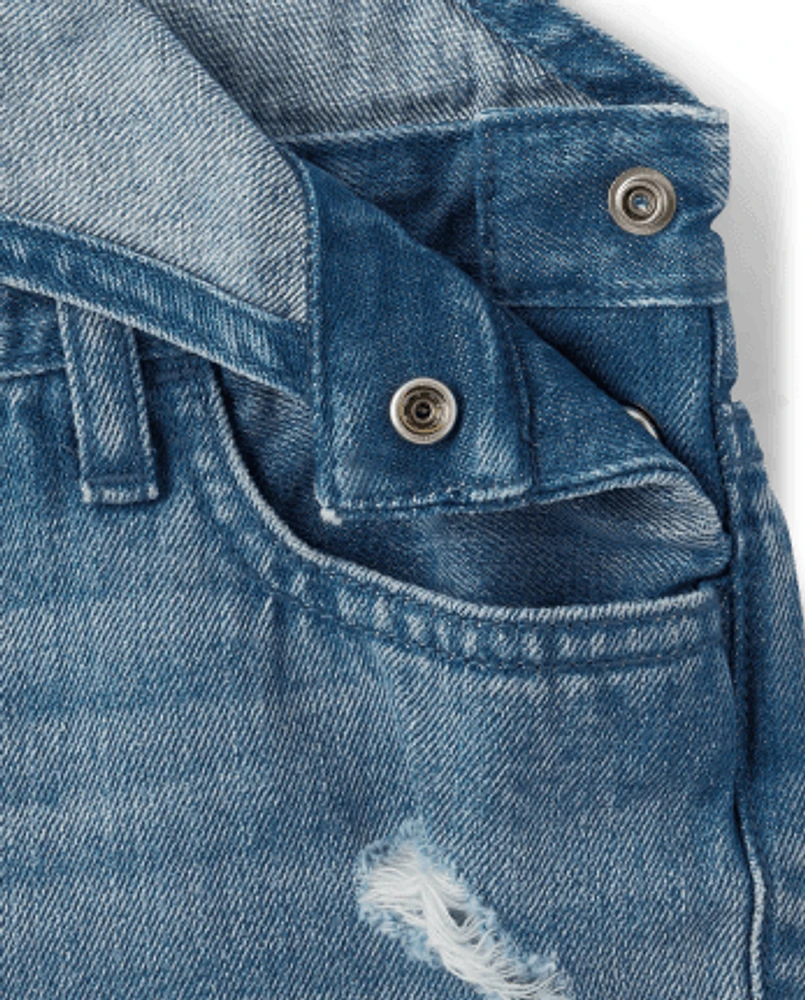 Girls Roll Cuff Denim Shortalls