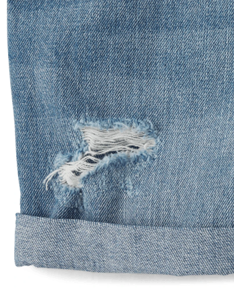 Girls Roll Cuff Denim Shortalls
