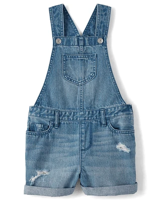 Girls Roll Cuff Denim Shortalls