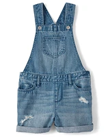 Girls Roll Cuff Denim Shortalls