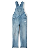Girls Roll Cuff Denim Overalls