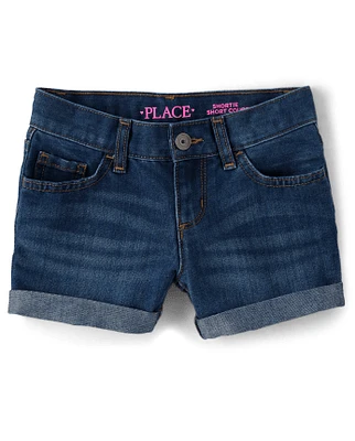 Girls Roll Cuff Denim Shortie Shorts