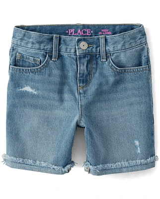 Short midi en jean à revers retroussés pour fille