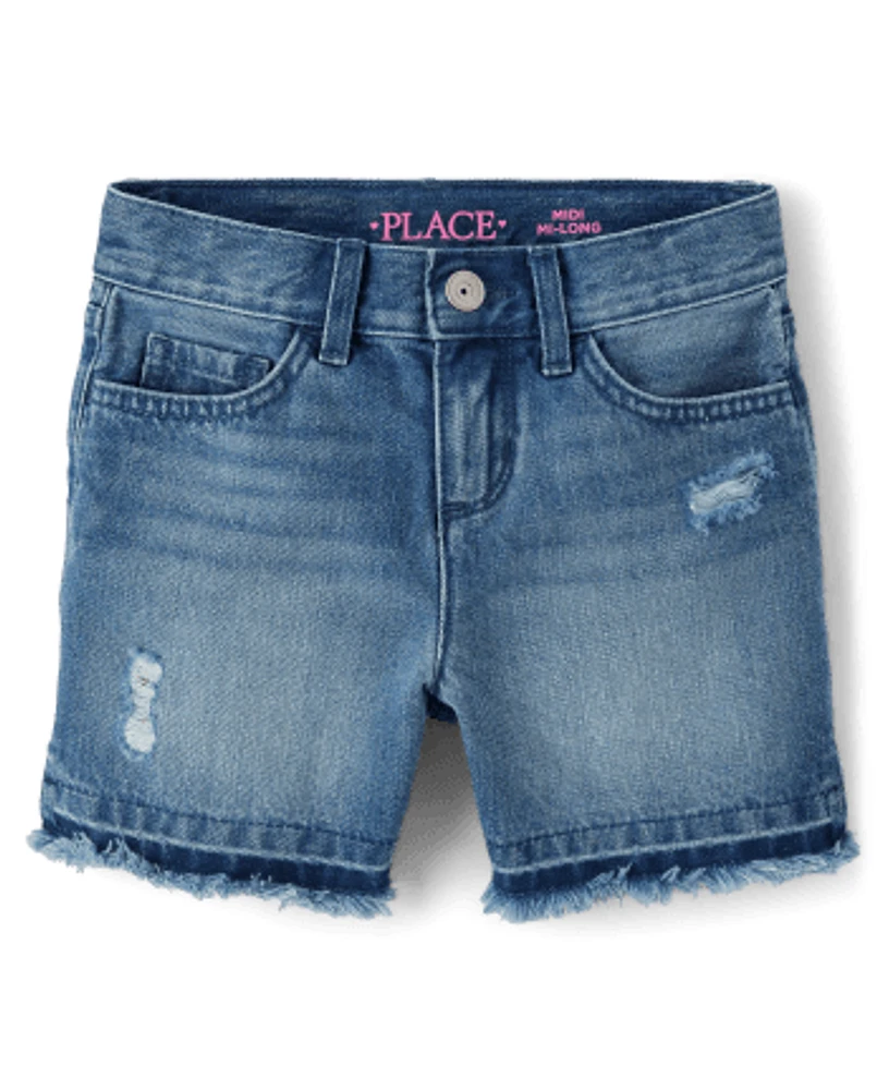 Girls Denim Midi Shorts