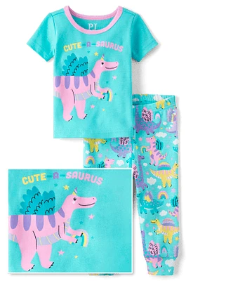 Baby And Toddler Girls Dino Snug Fit Cotton Pajamas