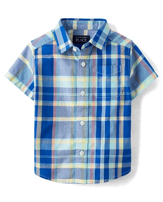 Chemise boutonnée en popeline à carreaux pour bébé et tout-petit garçon