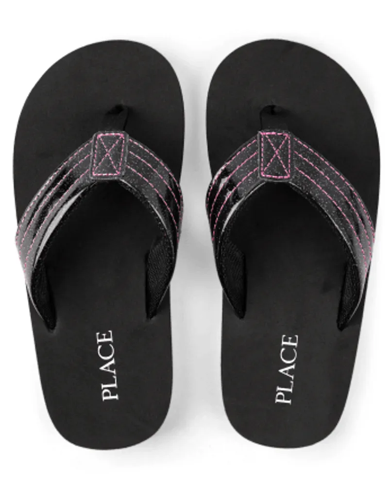 Girls Striped Glitter Flip Flops
