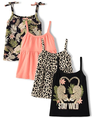 Lot de 4 débardeurs léopard pour petites filles