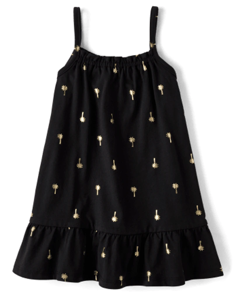 Robe trapèze à volants motif palmier pour bébé et petite fille