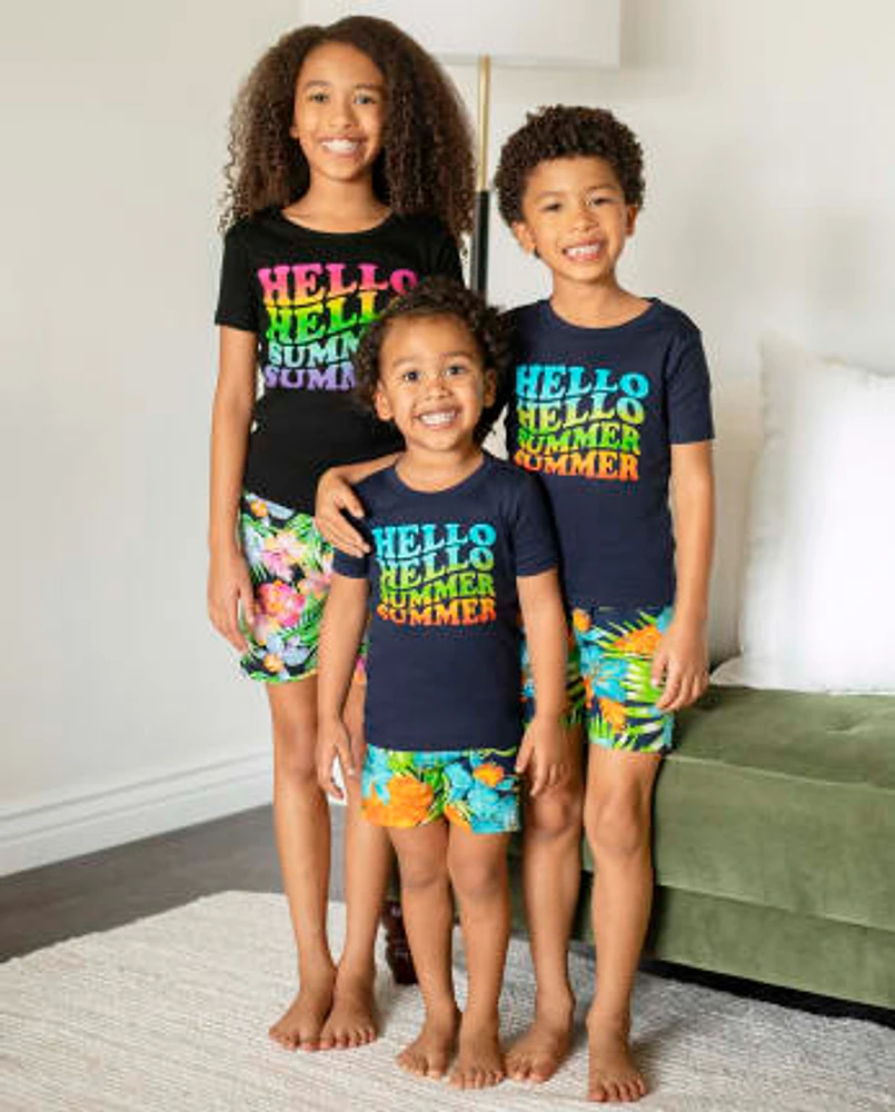 Baby And Toddler Girls Hello Summer Snug Fit Cotton Pajamas