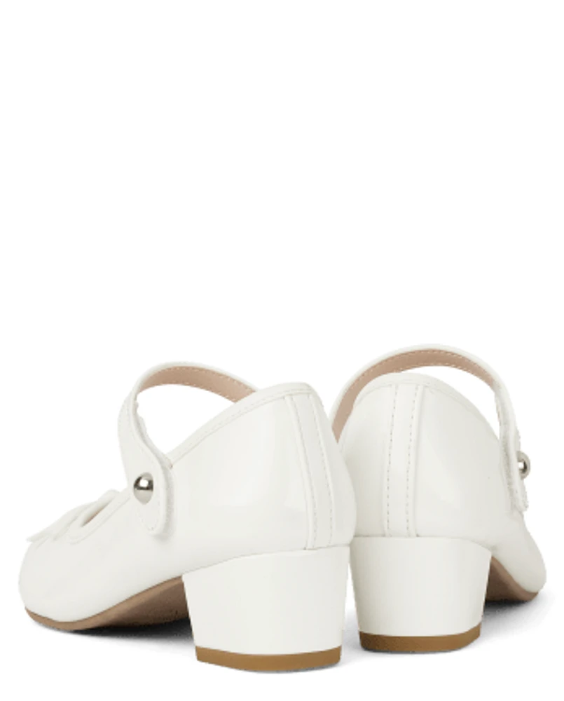 Girls Bow Faux Patent Leather Low Heel Shoes