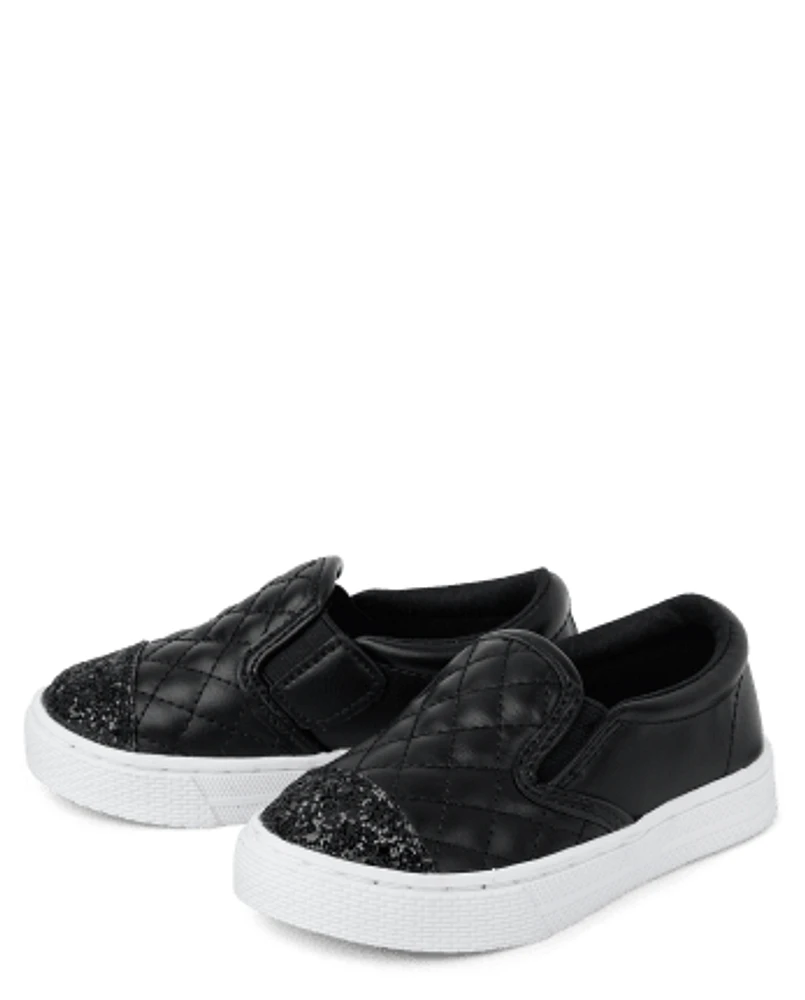 Toddler Girls Glitter Quilted Slip On Sneakers