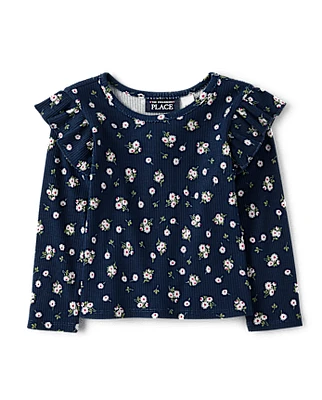 Haut côtelé à fleurs et volants pour petite fille