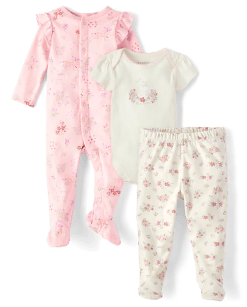 Ensemble 3 pièces pour bébé fille motif cerf fleuri « Take Me Home »