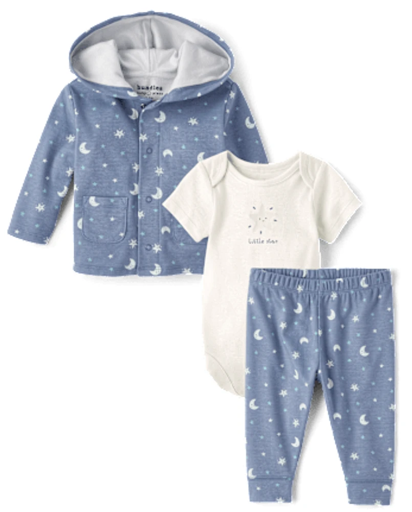 Ensemble 3 pièces pour bébé garçon motif lune