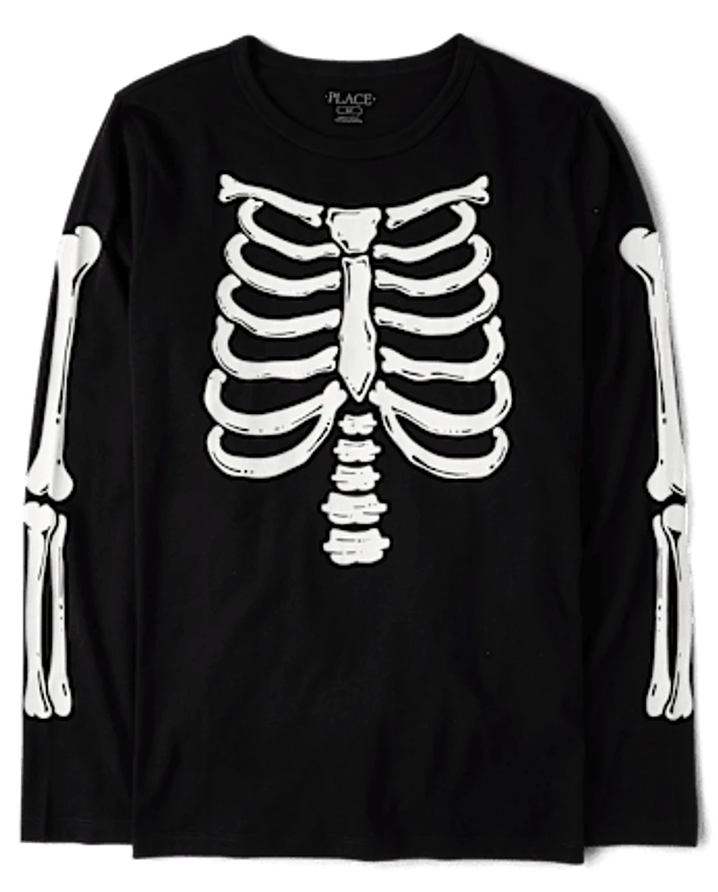T-shirt graphique squelette lumineux pour adulte assorti