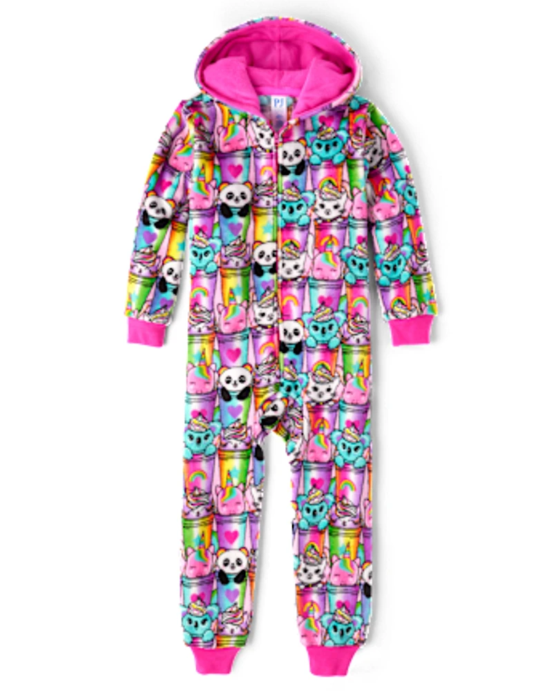 Pyjama une pièce pour fille motif animal milkshake - Polaire douillette