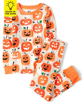 Kids Glow Pumpkin Snug Fit Cotton Pajamas