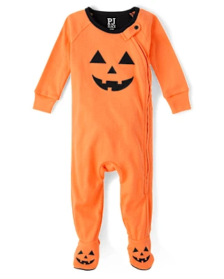 Baby And Toddler Pumpkin Face Snug Fit Cotton Footed One Piece Pajamas