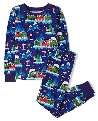 Kids Glow Christmas Train Snug Fit Cotton Pajamas