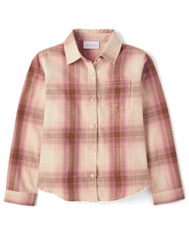 Girls Plaid Flannel Button Up Shirt