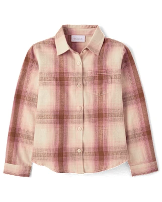 Girls Plaid Flannel Button Up Shirt