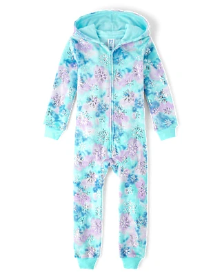 Girls Snowflake Fleece One Piece Pajamas