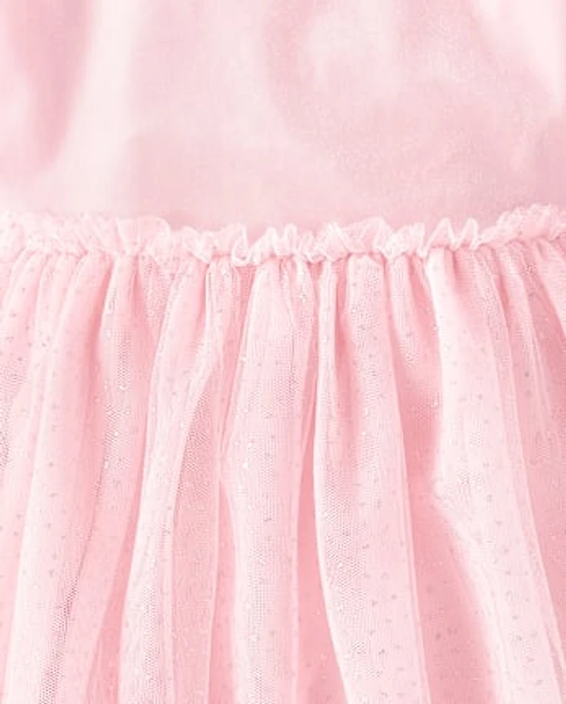 Girls Cross Back Glitter Velour Tutu Dress