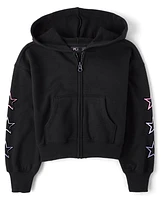 Girls Graphic Fleece Zip Up Hoodie
