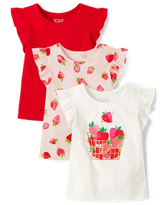 Lot de 3 hauts à volants fraises pour petites filles