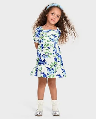 Robe plissée à volants et fleurs pour petite fille, maman moi