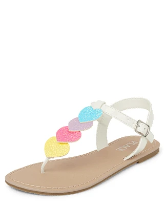 Sandales à paillettes arc-en-ciel en forme de cœur pour filles