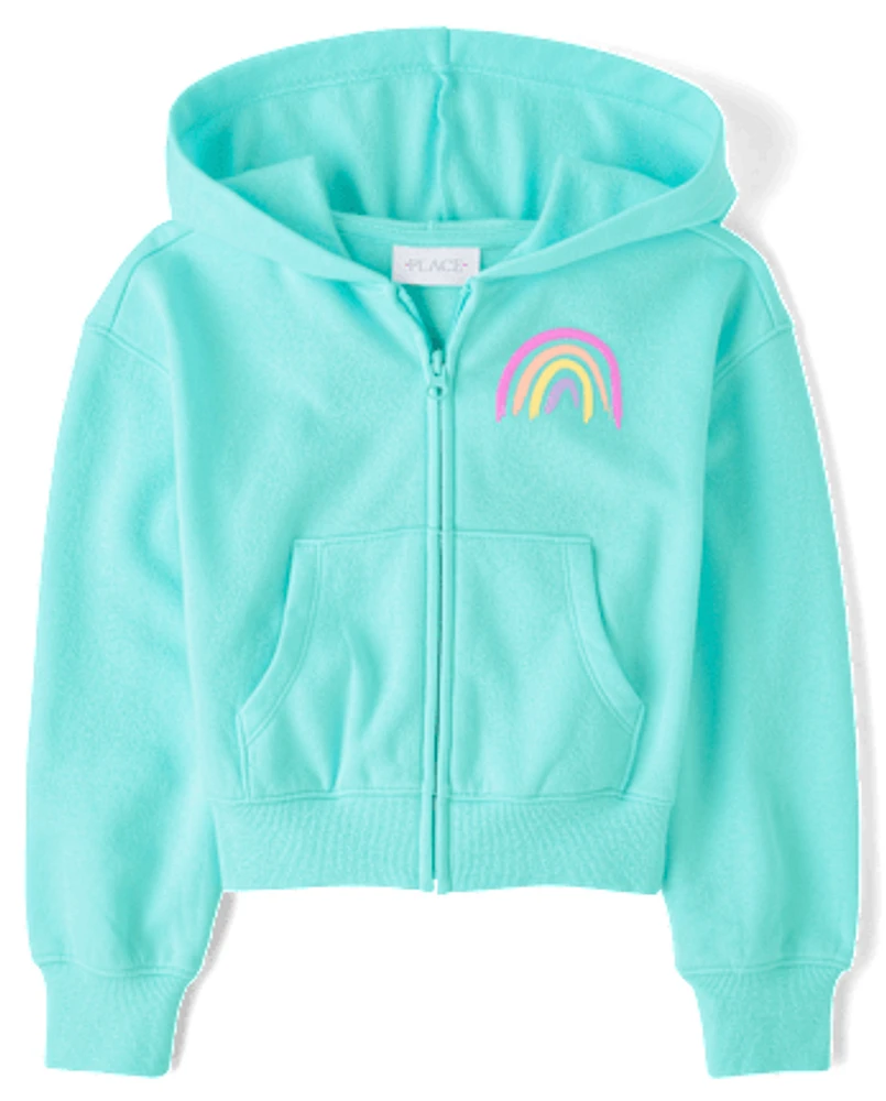 Girls Graphic Fleece Zip Up Hoodie