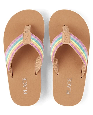 Girls Striped Flip Flops