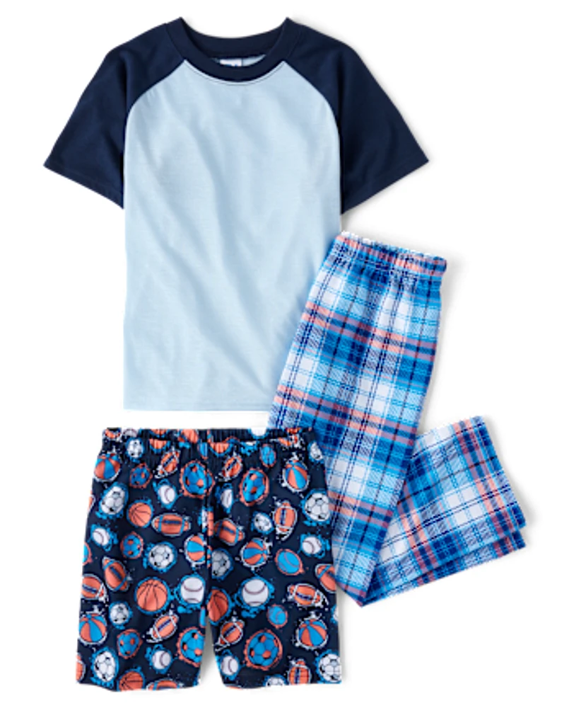 Boys Sports Plaid 3-Piece Pajama Set