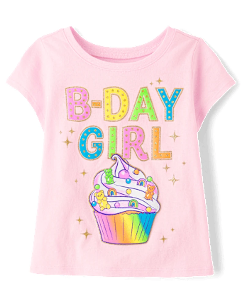 Baby And Toddler Girls Birthday Girl Cupcake Graphic Tee