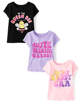 Lot de 3 t-shirts graphiques impertinents pour bébés et petites filles