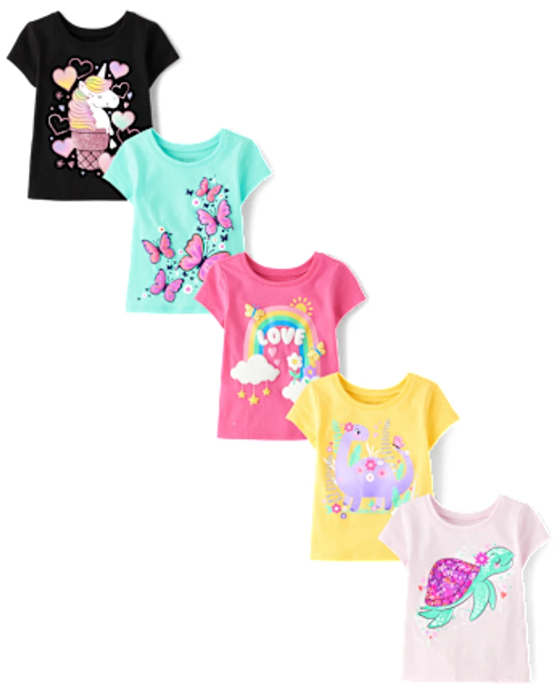 Baby And Toddler Girls Animal Graphic Tee 5-Pack