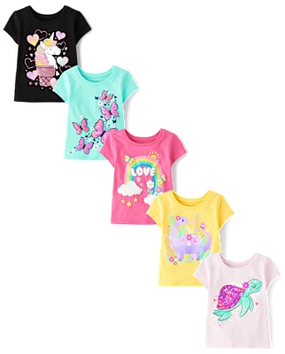 Baby And Toddler Girls Animal Graphic Tee 5-Pack
