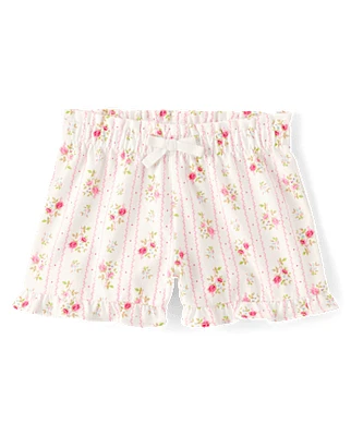 Toddler Girls Floral Ruffle Paperbag Waist Shorts
