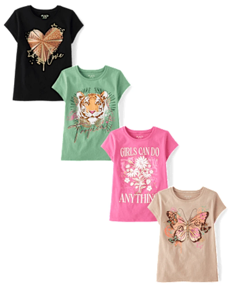 Lot de 4 t-shirts graphiques tendance pour filles