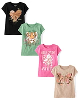 Lot de 4 t-shirts graphiques tendance pour filles