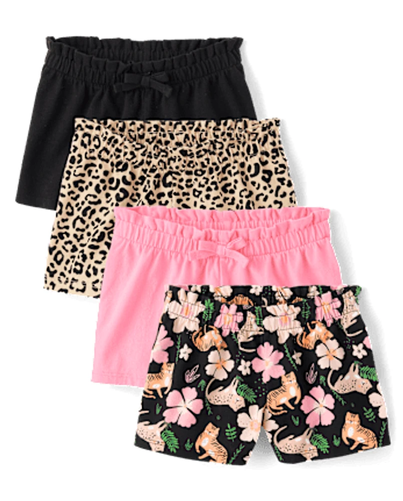 Lot de 4 shorts léopard à taille froncée pour petites filles