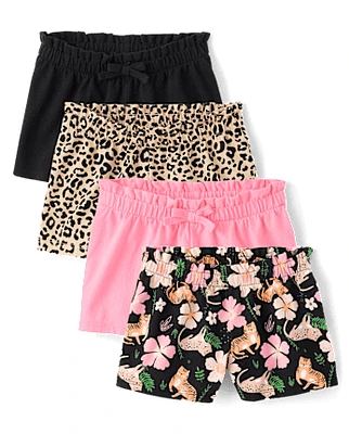 Lot de 4 shorts léopard à taille froncée pour petites filles