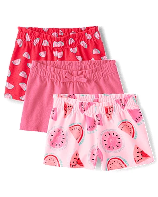 Toddler Girls Watermelon Paperbag Waist Shorts 3-Pack