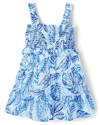 Toddler Girls Matching Family Tropical Smocked Tiered Dress